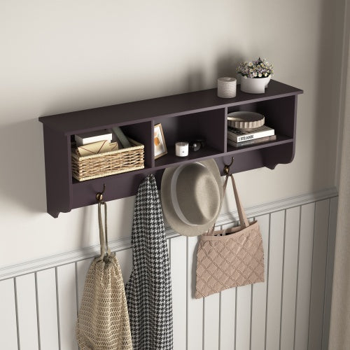 Espresso Entryway Wall Mounted Coat Rack